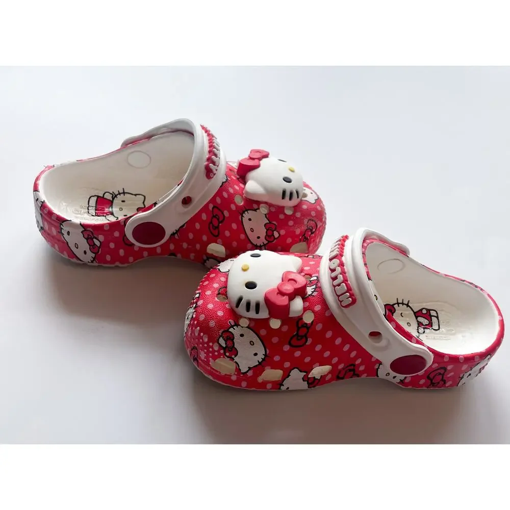 Toddler Girl's Hello Kitty Red and White Crocs Size 7
